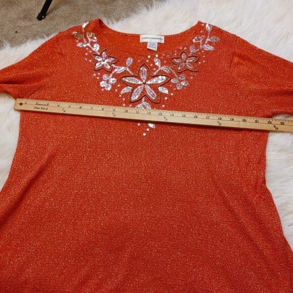 Cathy Daniels Red Shimmer Metallic Shiny Sequin Floral Flower Sheer Spakle XL - Picture 5 of 10